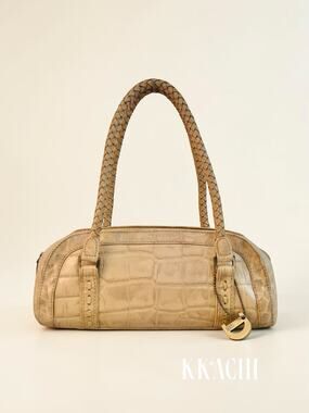 Vintage Dents Beige Croc Baguette Bag